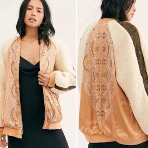 Free People Wicked Games Reversible Embroidered Bomber Jacket Boho Luxe XS $398